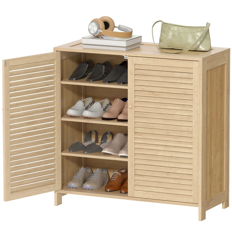 Meuble à chaussures entrée 80 x 35 x 80 cm pour 14 paires étagères réglables moderne ambiance zen en bambou naturel 21_0002799