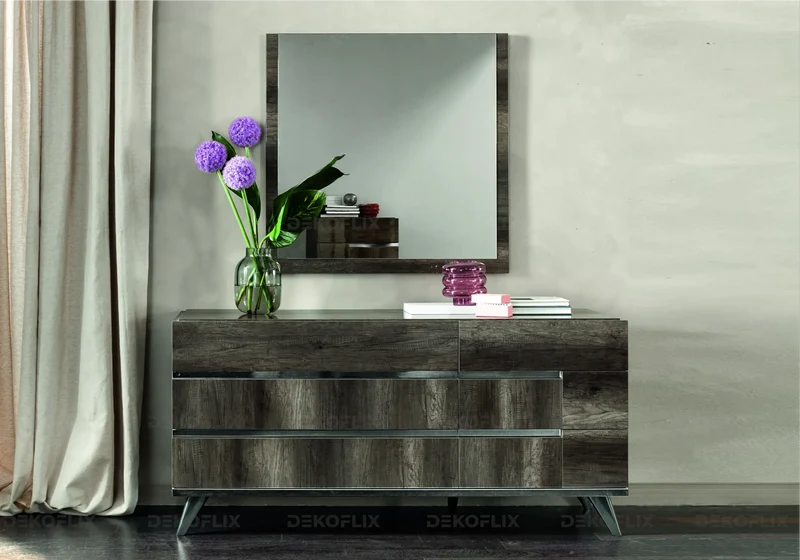 Commode 6 tiroirs bois chêne laqué design - Medea