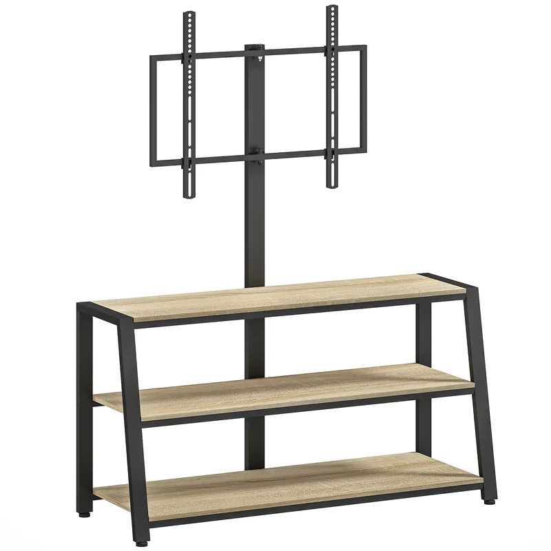 Meuble télévision pour écrans 32-70 pouces 108 x 41 x 135 cm pivotant 35° gestion câbles industriel en bois naturel 21_0003483