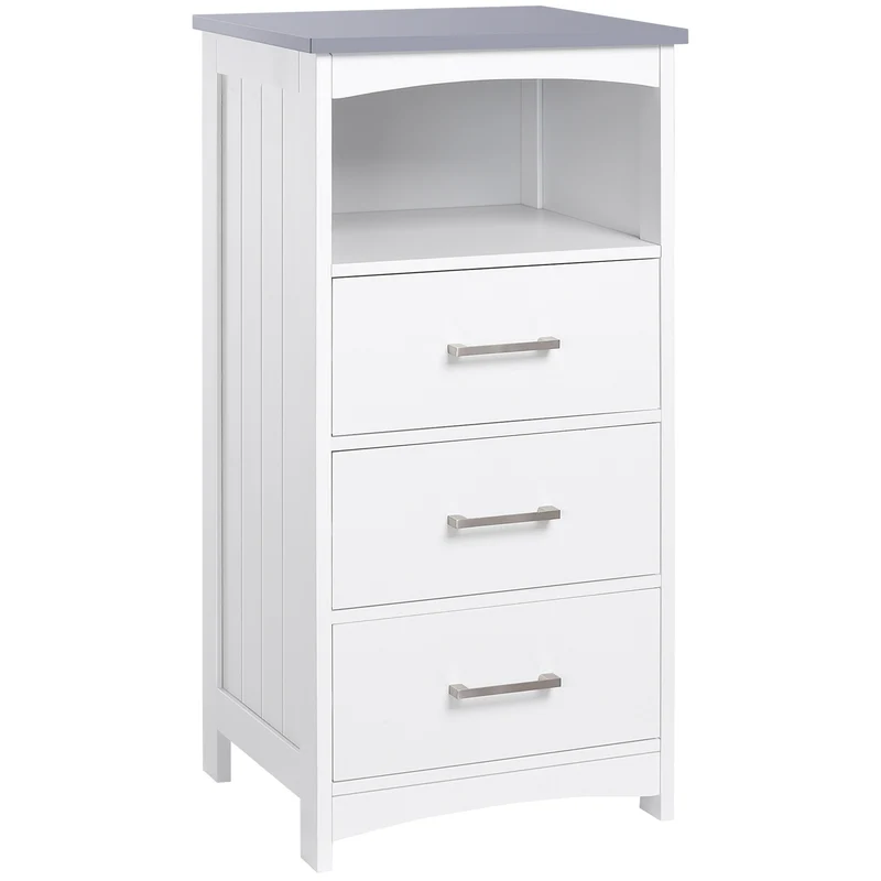 Meuble de salle de bain sur pied 40 x 33 x 80 cm 3 tiroirs 1 niche rangement optimisé style contemporain en MDF blanc 21_0001903