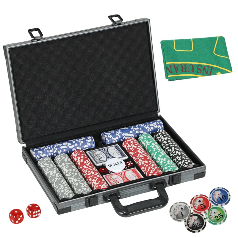 Mallette de poker 39.5 x 28 x 8 cm 400 jetons pour 10 joueurs tapis et bouton inclus moderne tendance légère en abs gris 21_0006656