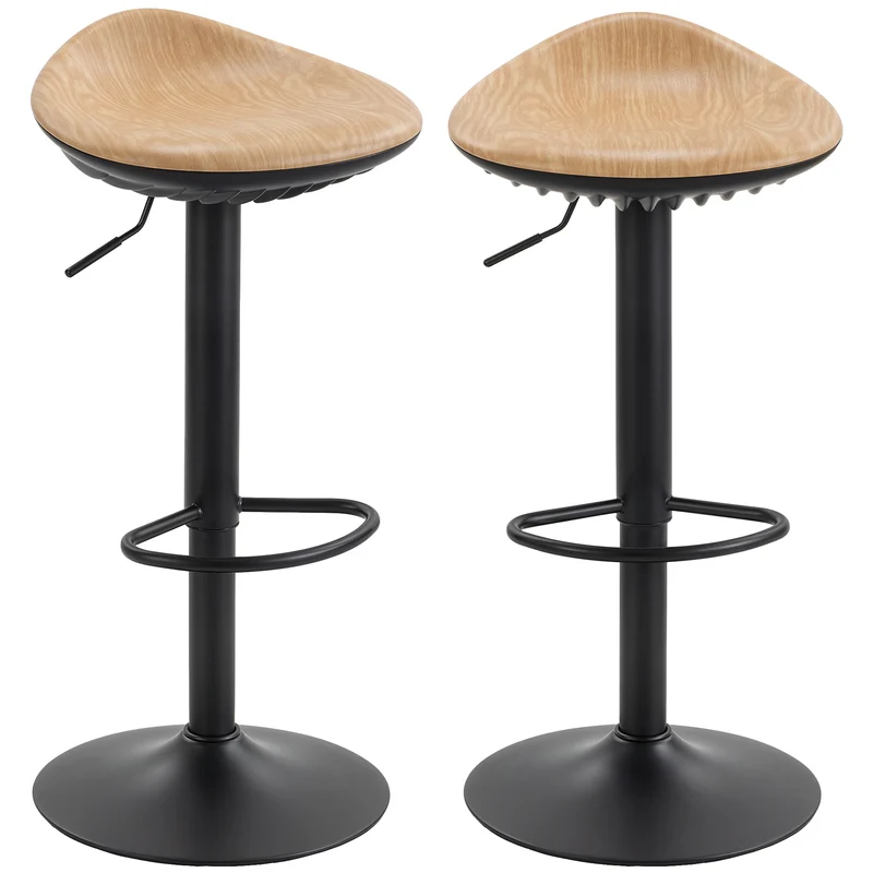 Lot de 2 tabourets de bar 40 x 40 x 63-84 cm réglables en hauteur pivotants 360° style rustique confortable en PU chêne 21_0003397
