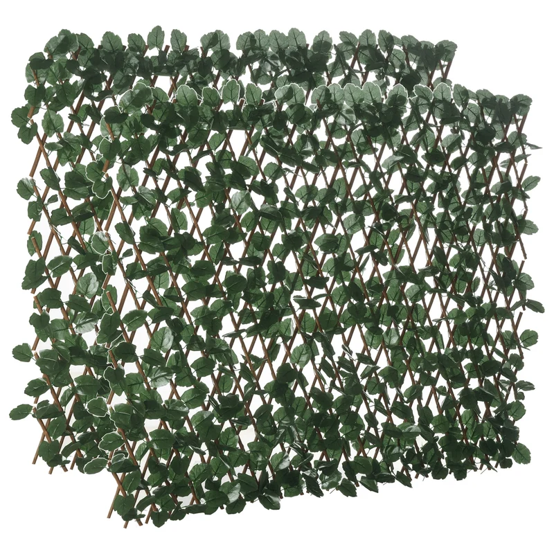 Lot de 2 haie artificielle murale brise vue extensible 295 x 70 x 2 cm entretien facile décoratif en polyester vert 21_0003977