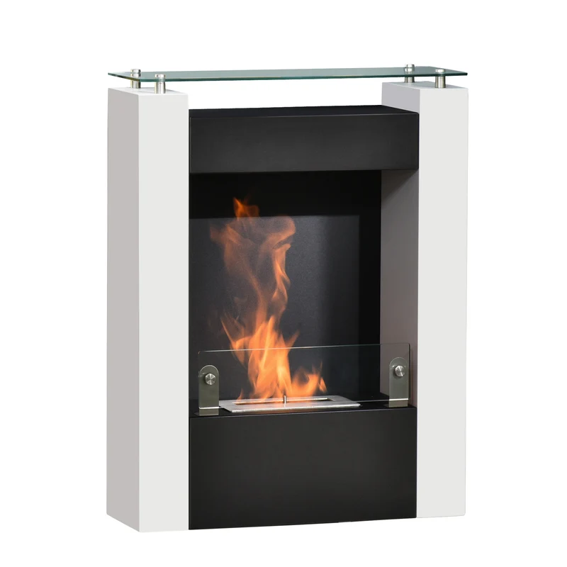 Cheminée bioéthanol colonne 60 x 20 x 79 cm chauffage d'appoint sans fumée étagère intégrée contemporain en acier noir 21_0001114