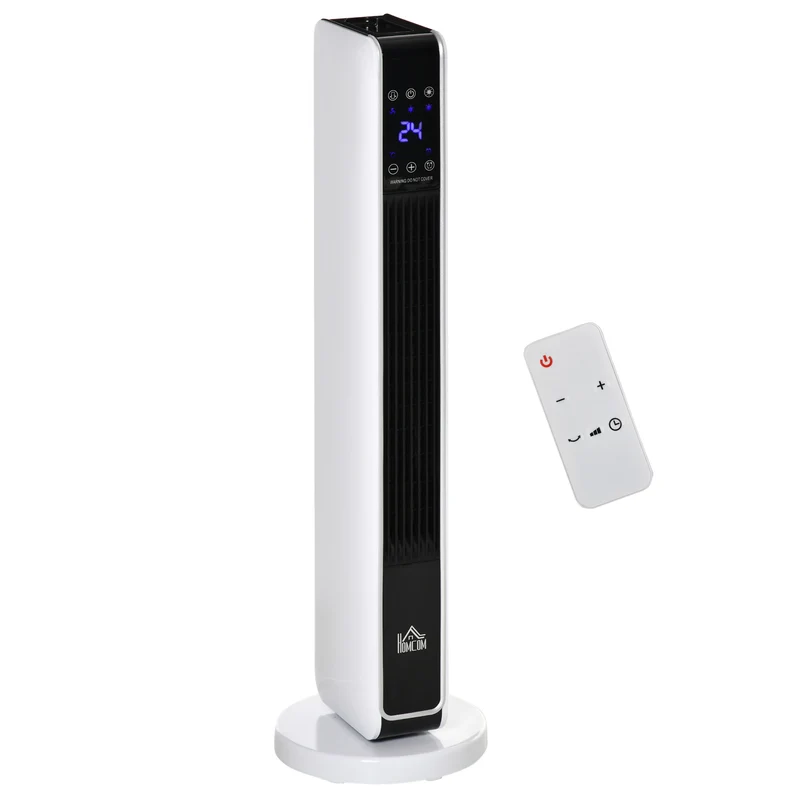 Chauffage soufflant oscillant pour salon bureau 21 x 21 x 73 cm chauffage rapide minuterie contemporain en plastique blanc 21_0001119