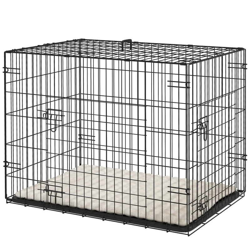 Cage de transport pliable pour chien 75 x 48,5 x 53 cm bac amovible coussin doux lavable moderne épuré en acier noir 21_0007207