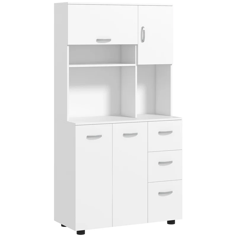 Armoire de cuisine multi rangements 89 x 39,5 x 168 cm gain de place grand plateau design en bois d'ingénierie blanc 21_0001770