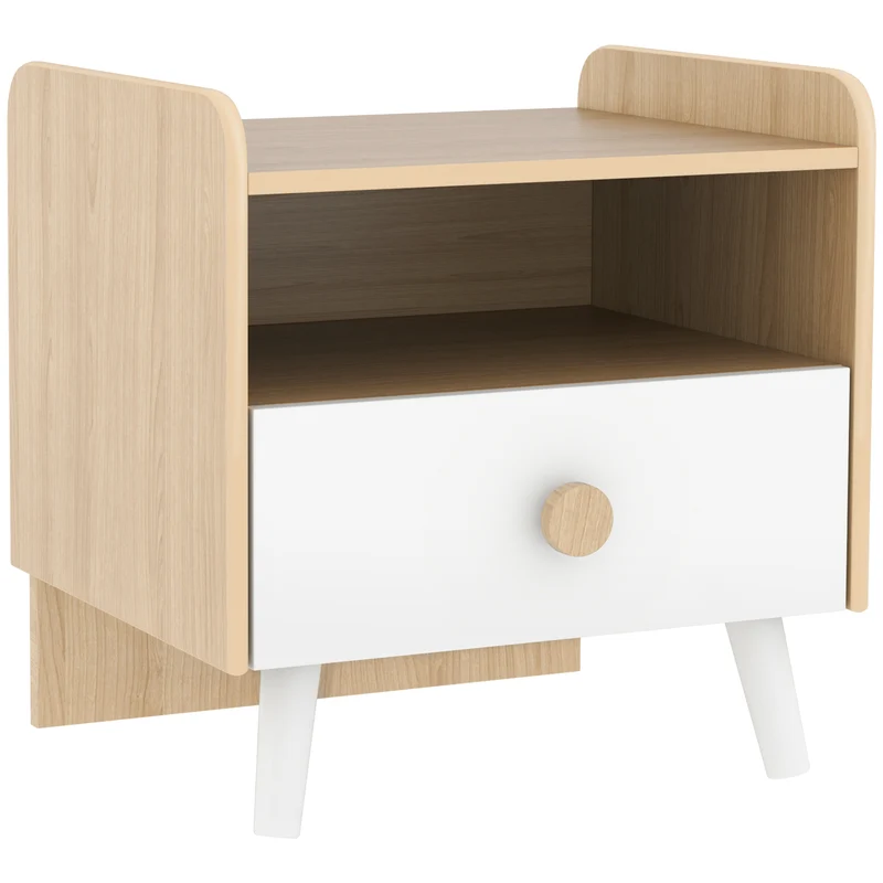 Table de chevet enfant 40 x 32.5 x 40 cm rangement tiroir et niche design scandinave chambre cosy pratique en MDF blanc 21_0000258