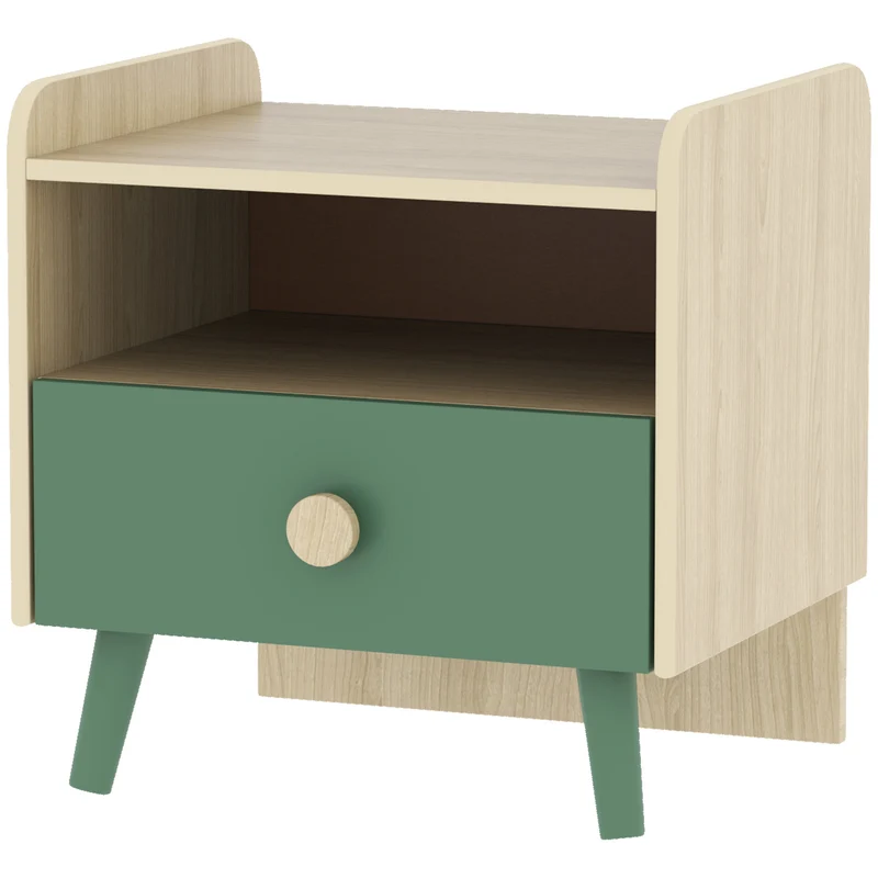 Table de chevet enfant 40 x 32,5 x 40 cm rangement tiroir et niche gain de place style scandinave épuré idéal en MDF vert 21_0000257