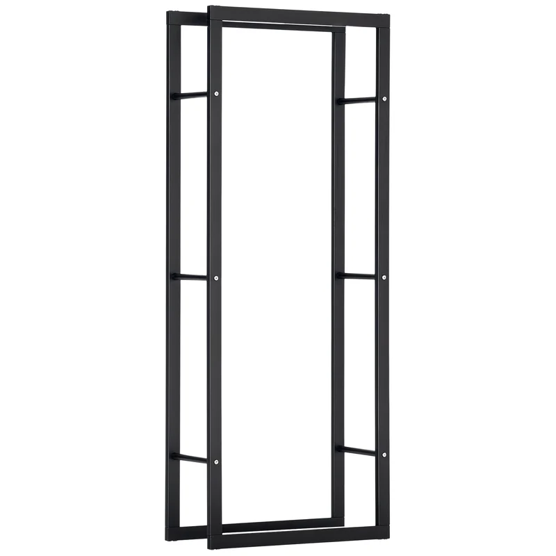 Range bûches porte bois vertical intérieur 60 x 25 x 150 cm supporte 100 kg montage rapide moderne en métal époxy noir 21_0001107