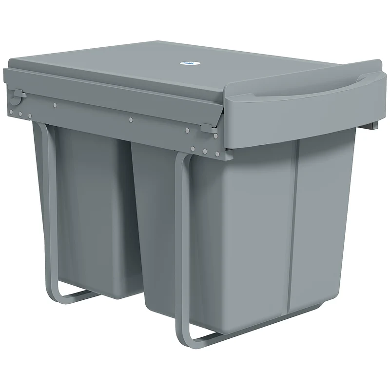 Poubelle sous évier coulissante encastrable 52 x 33,5 x 41 cm glisse silencieuse bacs amovibles moderne épuré en PP gris 21_0005947