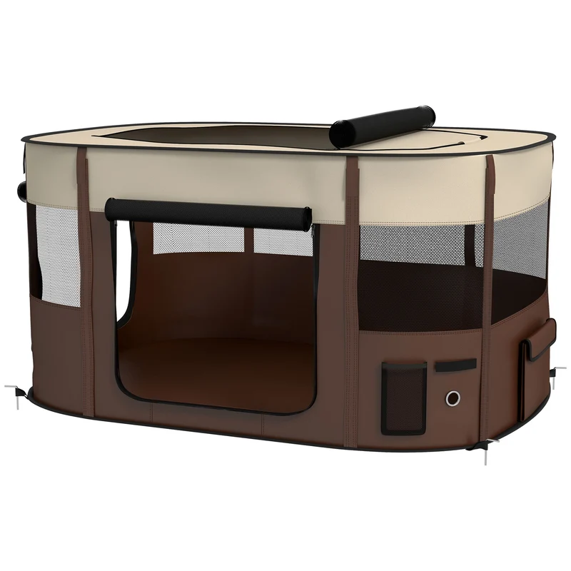 Parc pliable pour animaux de compagnie 114 x 89 x 59 cm léger portable voyage sécurisé moderne en tissu oxford marron 21_0007458