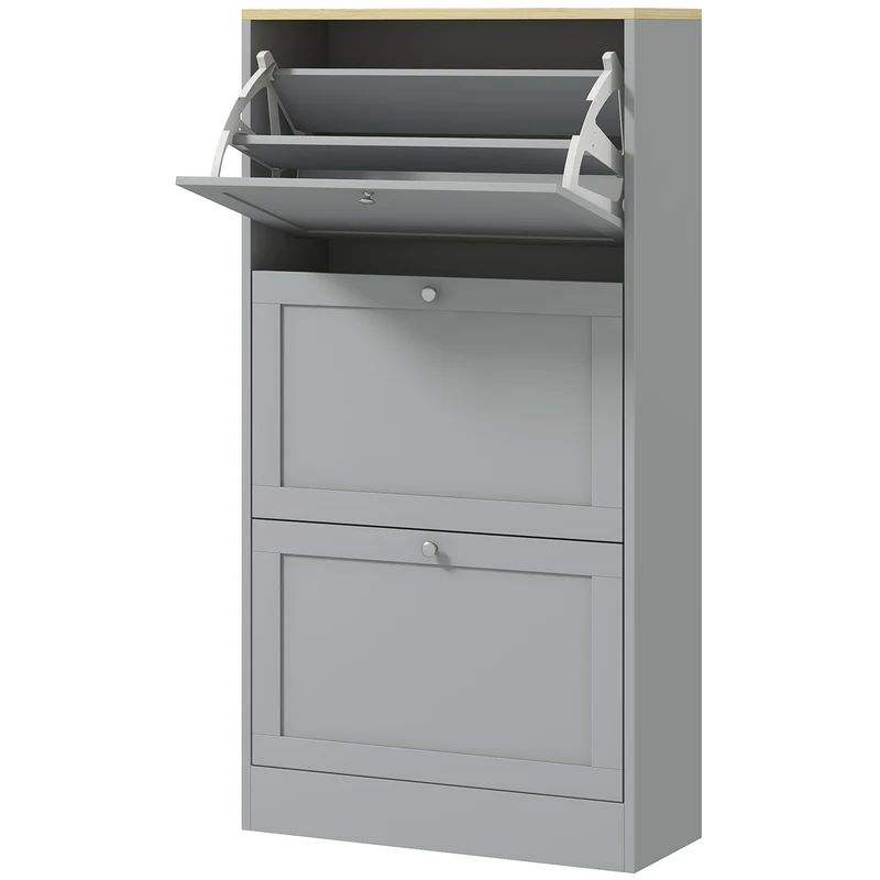 Meuble à chaussures étroit 60 x 23,5 x 115 cm rangement 18 paires anti-basculement moderne en panneau de particules gris 21_0002679