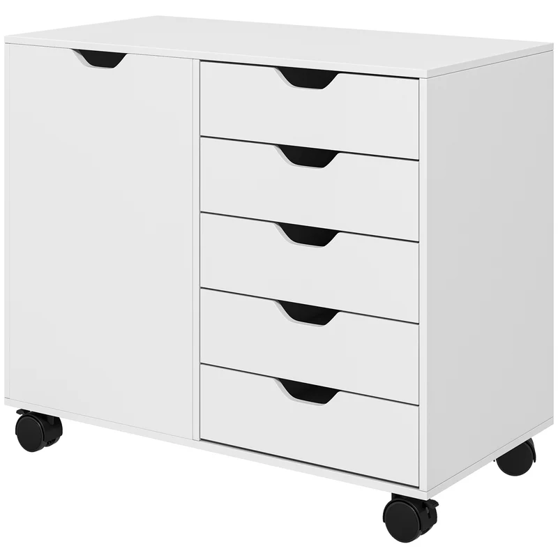 Meuble rangement bureau 78 x 40 x 66.5 cm 5 tiroirs sur roulettes contemporain épuré en panneau de particules blanc 21_0002882