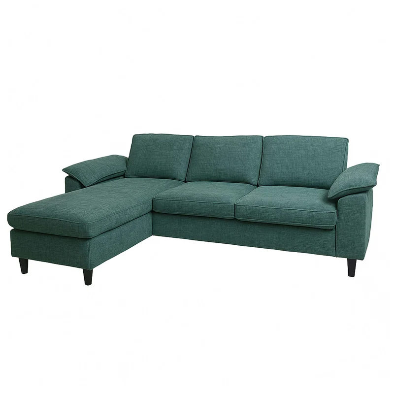 Canapé d’angle convertible en L avec méridienne réversible en tissu gris-vert canapé moderne avec coussins amovibles et suspension à ressorts ensachés 04_0009285