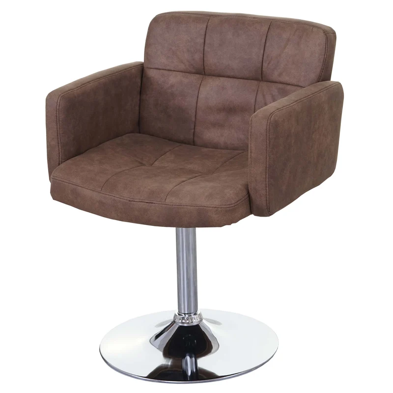 Chaise de salle à manger pivotante faux suède chromé marron vintage 04_0002391