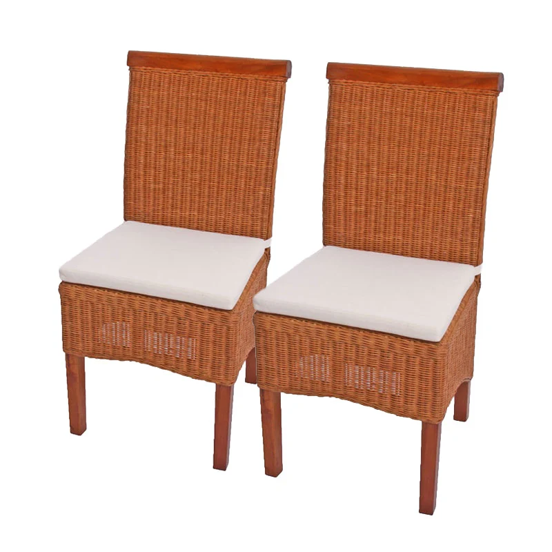 Lot de 2 chaises de salle à manger en rotin avec coussin pieds en bois 04_0000193