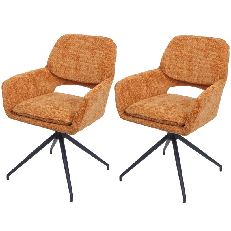 Lot de 2 chaises de salle à manger pivotantes 180° avec retour automatique accoudoirs confortables tissu chenille jaune ocre et pieds métal 04_0009981