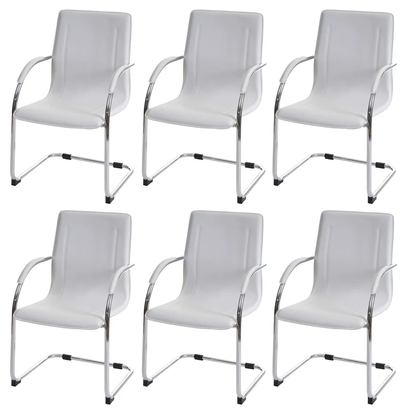 Ensemble de 6 chaises de salle à manger bureau visiteur en PVC blanc 04_0001973