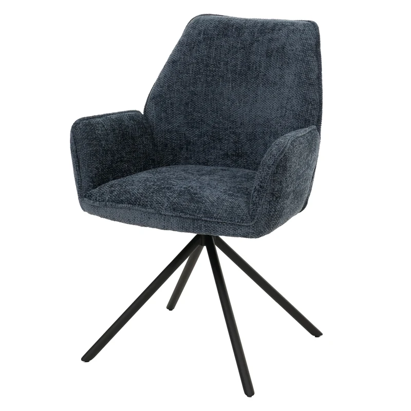 Chaise de salle à manger pivotante avec accoudoirs fonction Auto-Position 180° en chenille bleu piètement métal 04_0009237