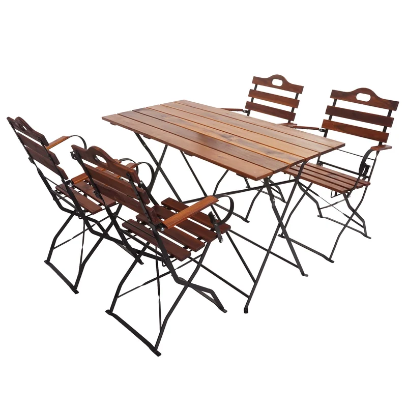 Salon de jardin pliant 5 pièces table et 4 chaises bistrot mobilier extérieur set terrasse balcon 120x60 cm en acacia massif, structure acier 04_0010217