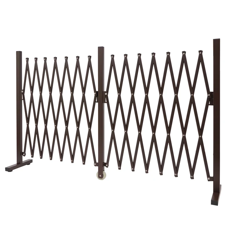 Barrière grille de protection clôture grille à ciseaux aluminium extensible marron hauteur 103 cm largeur 52-400 cm 04_0006982
