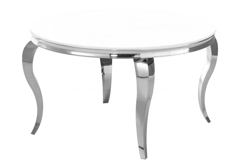 Table à manger ronde verre blanc pieds argent - Neo