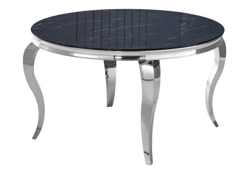 Table à manger ronde marbre noir pieds argent - Neo