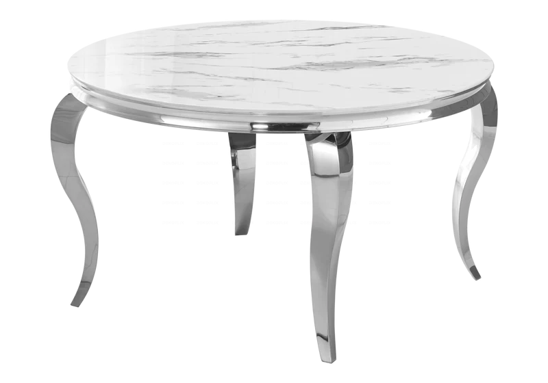 Table à manger ronde marbre blanc pieds argent - Neo