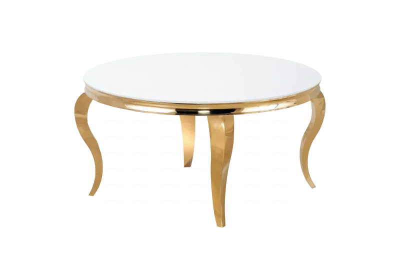 Table basse ronde verre blanc et pieds or - Neo