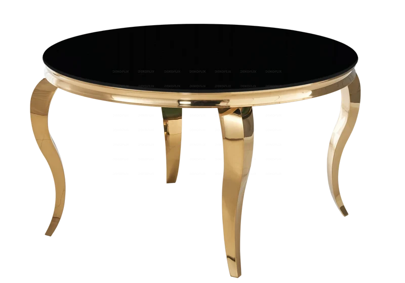 Table à manger ronde verre noir pieds or - Neo