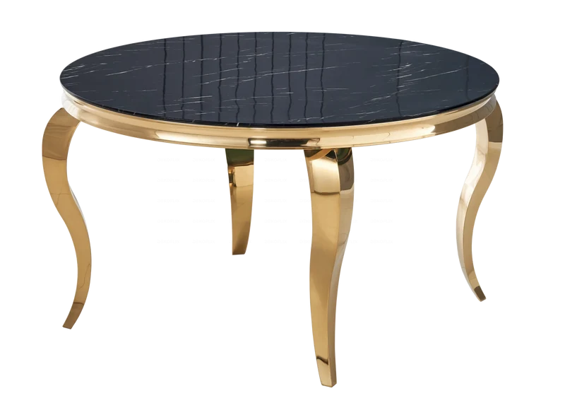 Table à manger ronde marbre noir pieds or - Neo