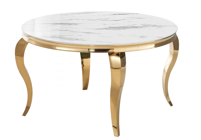 Table à manger ronde marbre blanc pieds or - Neo