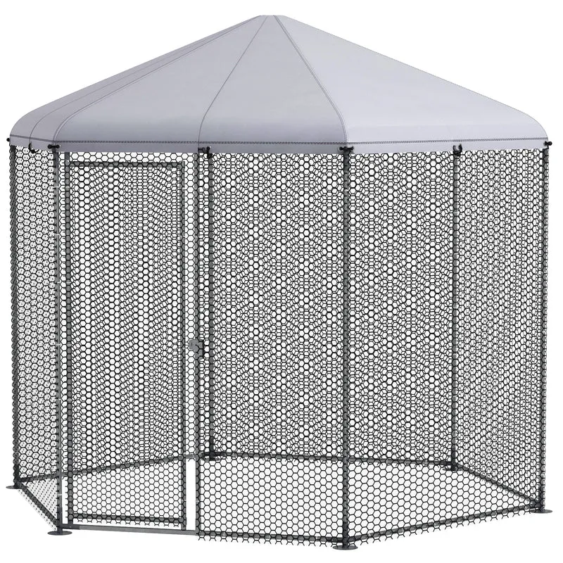 Enclos poulailler grillagé 280 x 245 x 246 cm protection sécurisée surface 5 m² espace abrité industriel en acier argent 21_0007971