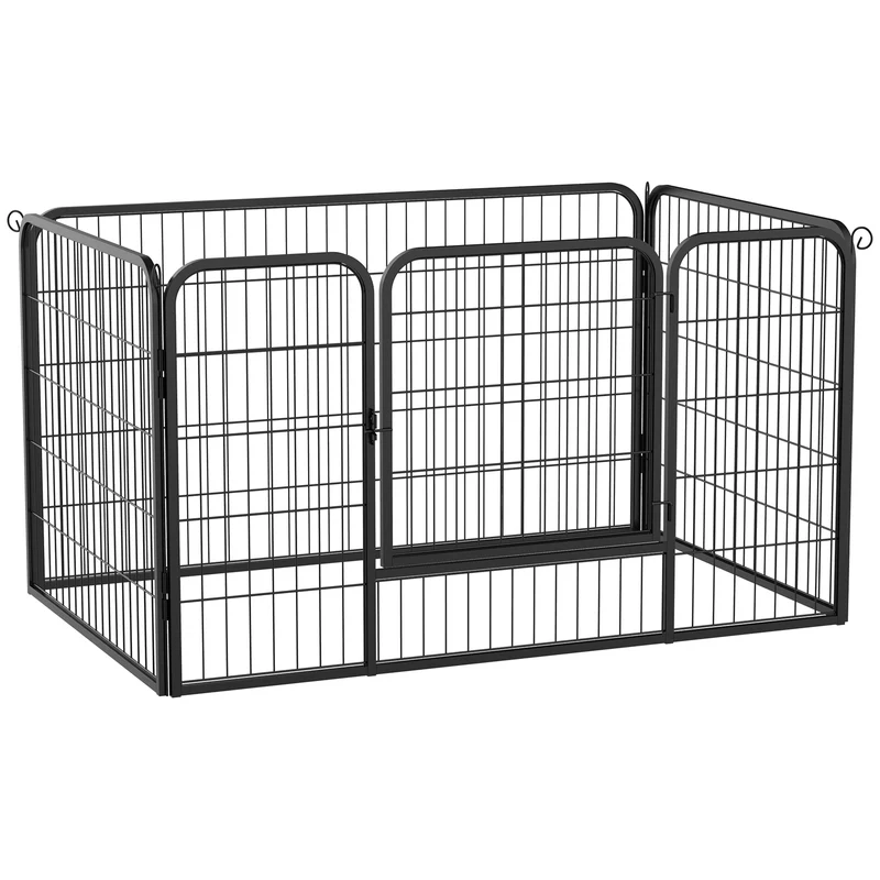 Enclos modulable pour chiens et petits animaux 125 x 125 x 70 cm pliable porte loquet moderne industriel en acier noir 21_0000799
