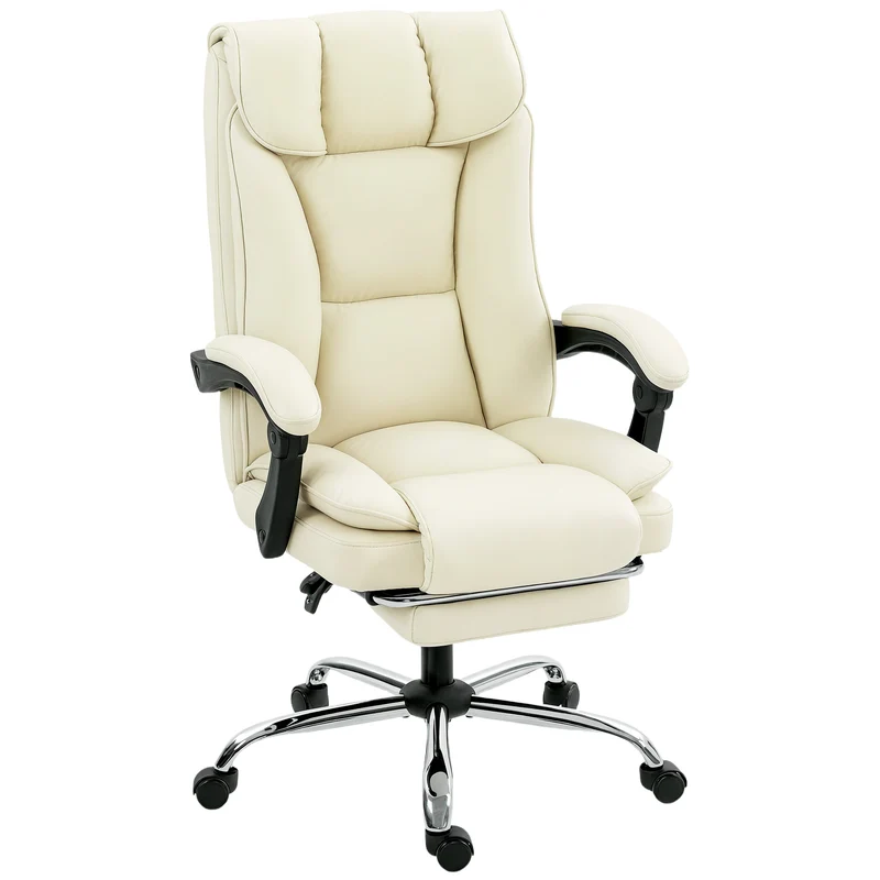 Chaise de bureau inclinable repose-pieds 66 x 72 x 121 cm inclinaison 155° design épuré salon en polyuréthane beige 21_0006327
