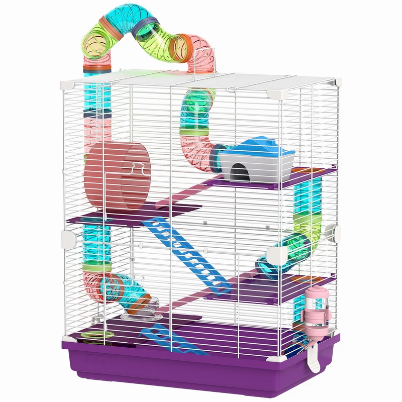 Cage pour hamster multiniveaux 4 étages 46 x 30 x 58 cm espace jeu montage facile moderne contemporain en métal violet 21_0007925