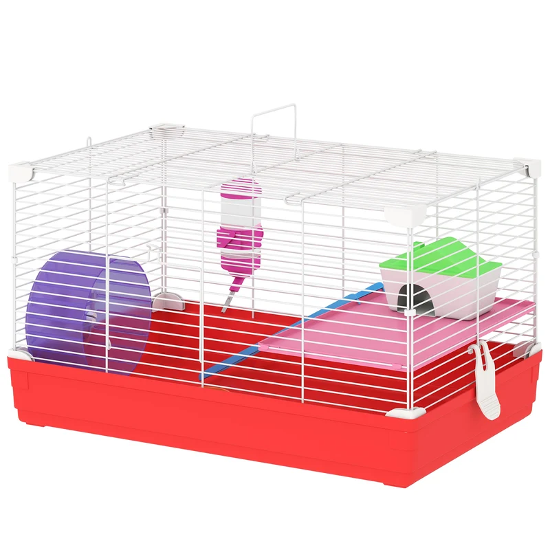 Cage pour hamster 2 niveaux 47 x 30 x 27 cm nettoyage facile poignée de transport moderne épuré cosy en métal blanc 21_0007906