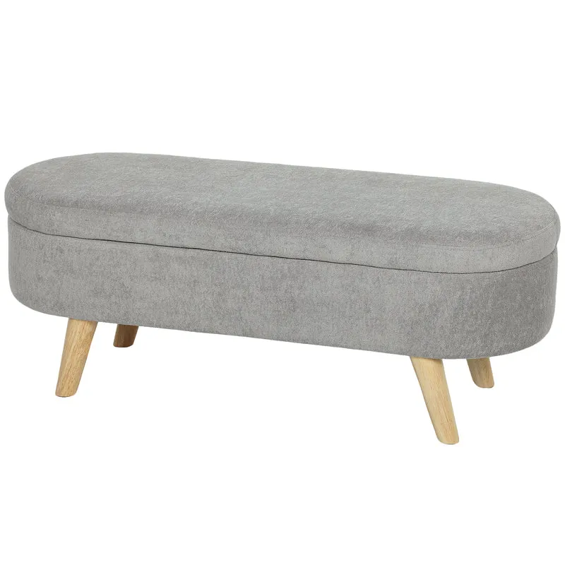 Banc coffre bout de lit 110 x 40 x 43 cm assise rembourrée rangement intégré style scandinave chic en tissu gris clair 21_0001619
