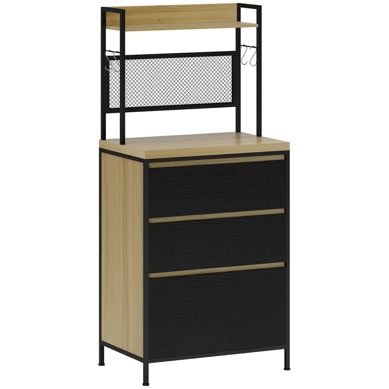 Armoire de cuisine avec comptoir pour micro-ondes et 3 tiroirs 60 x 40 x 132 cm rangement industriel en MDF bois naturel 21_0003280