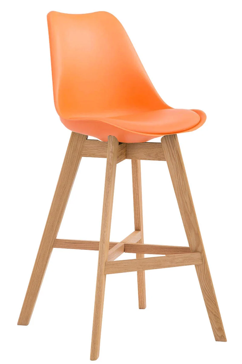 Tabouret de bar style scandinave avec repose-pieds en bois assises en plastique et synthétique orange 10_0000933