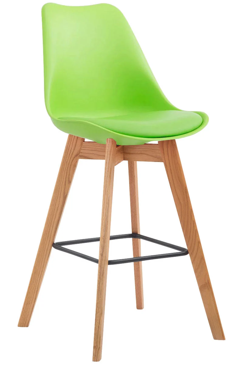 Lot de 2 tabourets de bar style scandinave avec assise en plastique et PVC vert et structure en bois naturel 10_0006451