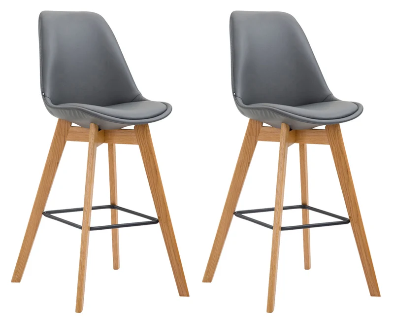Lot de 2 tabourets de bar style scandinave avec dossier en similicuir gris et structure en bois naturel 10_0006372