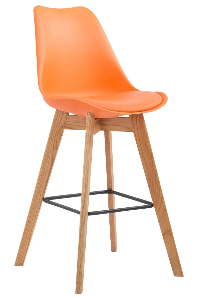 Tabouret de bar x1 style scandinave avec assise en similicuir et plastique orange et structure en bois naturel 10_0006040