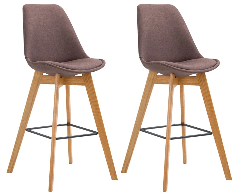 Lot de 2 tabourets de bar style scandinave avec dossier en tissu marron et structure en bois naturel 10_0005980