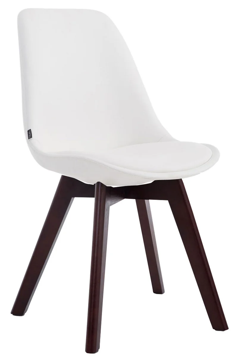 Chaise de salle à manger x1 style scandinave en PVC blanc support 4 pieds en bois couleur noyer 10_0003751