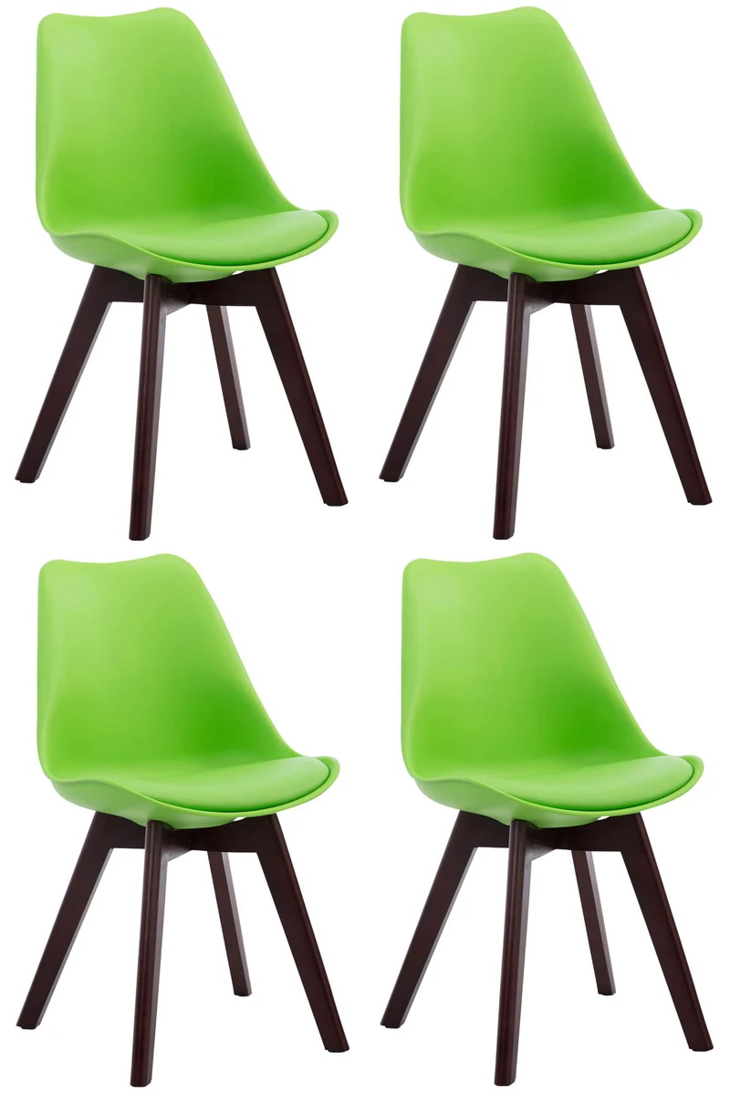 Lot de 4 chaises de salle à manger en similicuir et plastique vert et bois marron foncé style scandinave 10_0008813