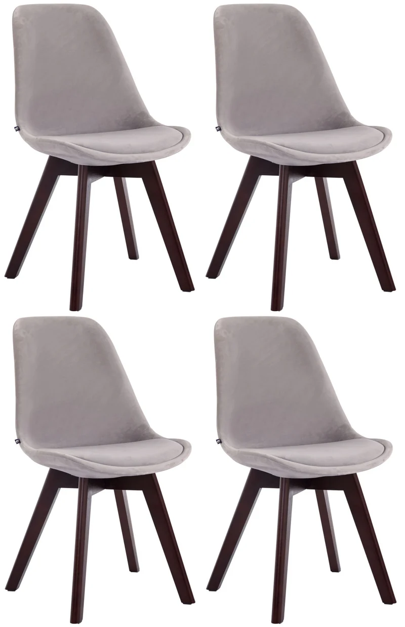 Lot de 4 chaises de salle à manger design scandinave en velours gris et piètement à 4 pieds en bois foncé 10_0008657