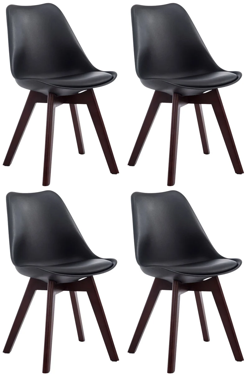 Lot de 4 chaises de salle à manger design scandinave en plastique et PVC noir et piètement à 4 pieds en bois foncé 10_0008648