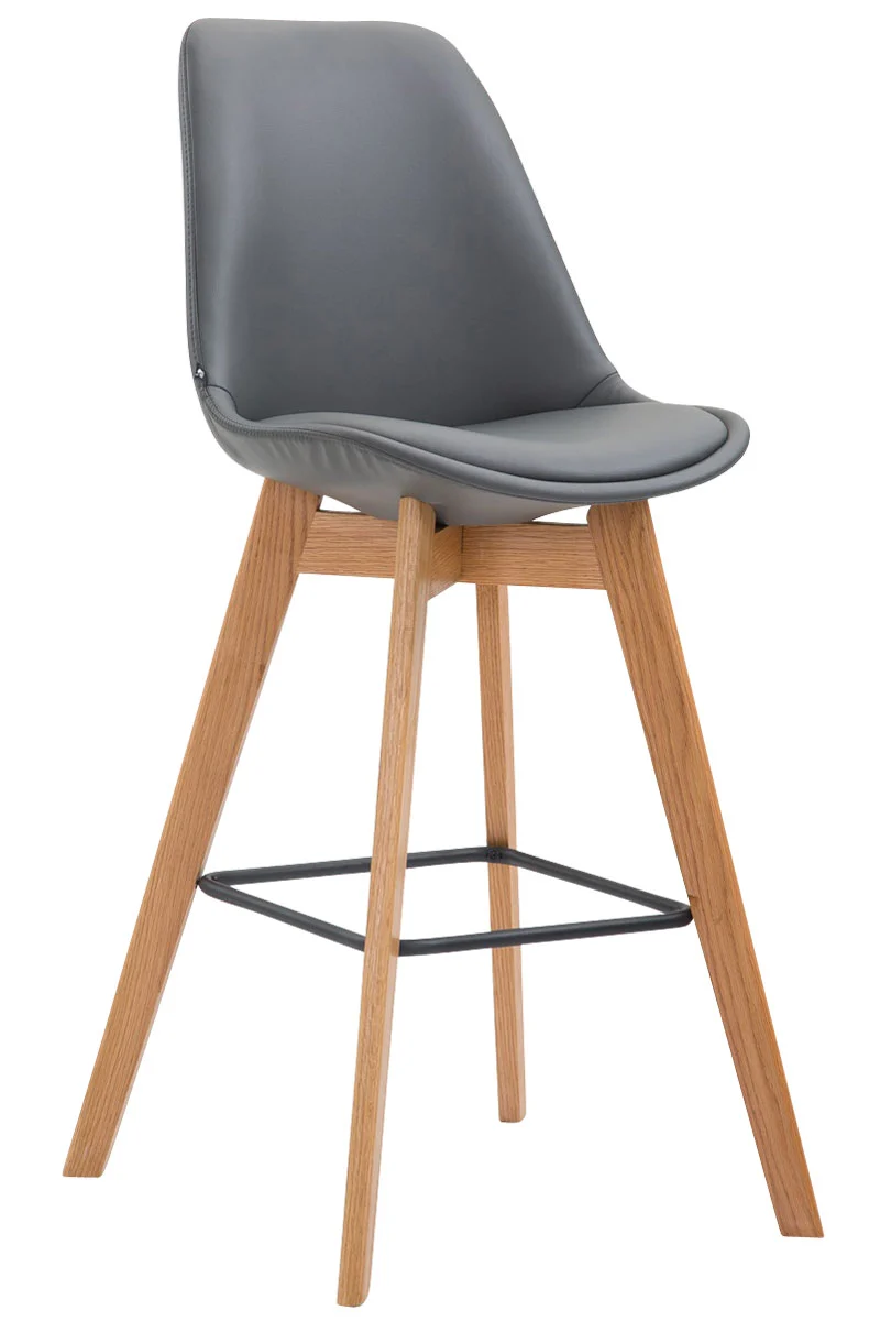 Tabouret de bar x1 style scandinave avec assise en similicuir gris et structure en bois naturel 10_0005985